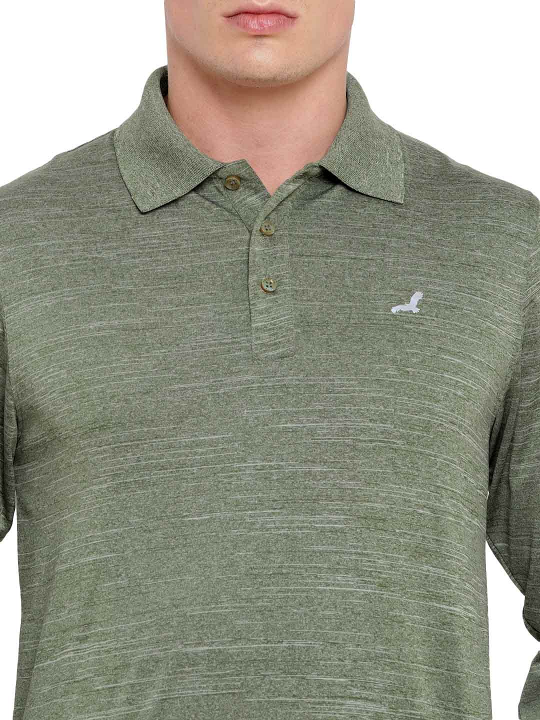Polo Collar Active Wear Full Sleeves T-Shirts for Men with Moisture Management - Sage Green