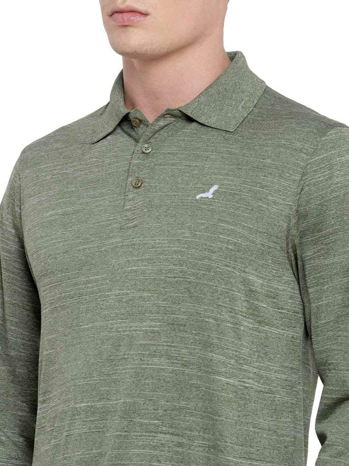 Polo Collar Active Wear Full Sleeves T-Shirts for Men with Moisture Management - Sage Green