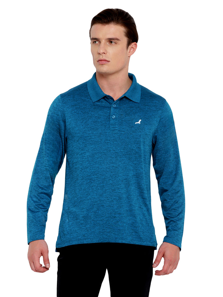 Polo Collar Active Wear Full Sleeves T-Shirts for Men with Moisture Management - Teal