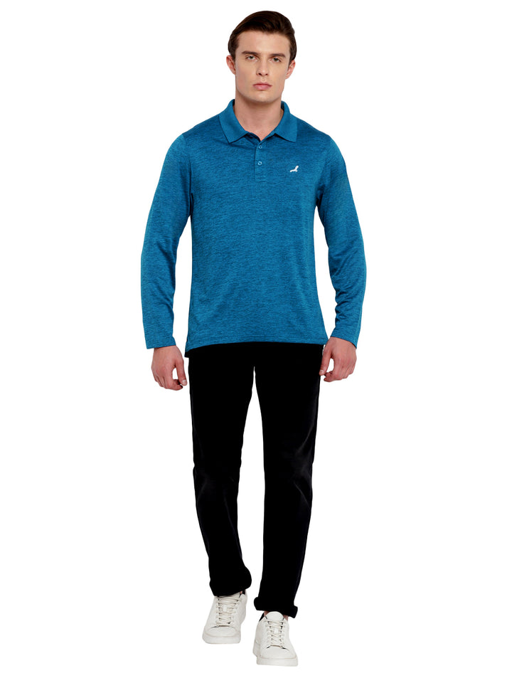 Polo Collar Active Wear Full Sleeves T-Shirts for Men with Moisture Management - Teal
