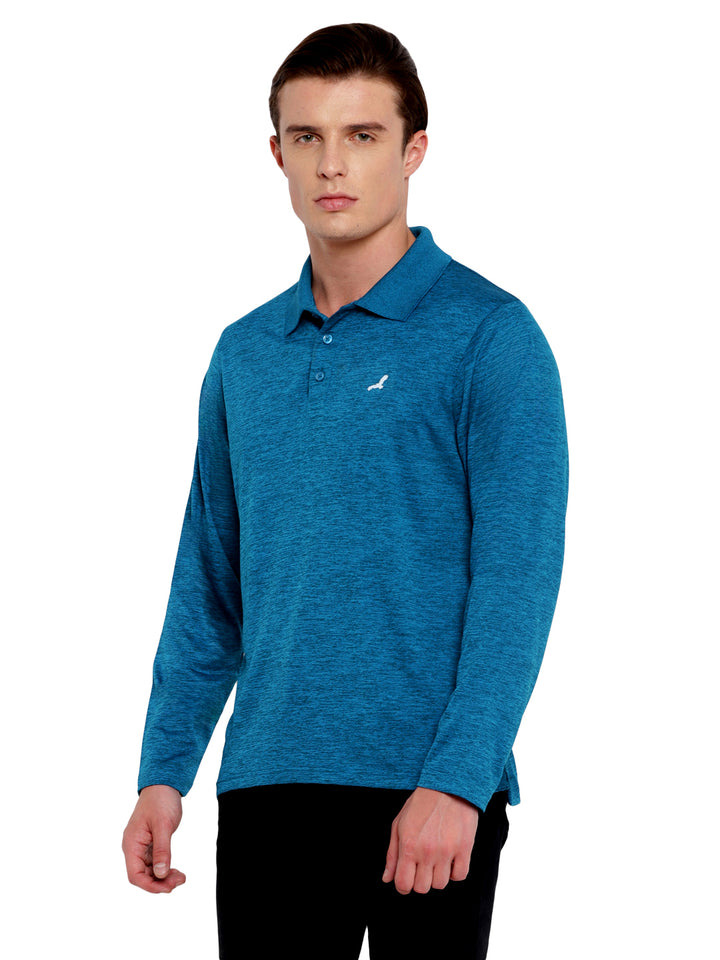 Polo Collar Active Wear Full Sleeves T-Shirts for Men with Moisture Management - Teal