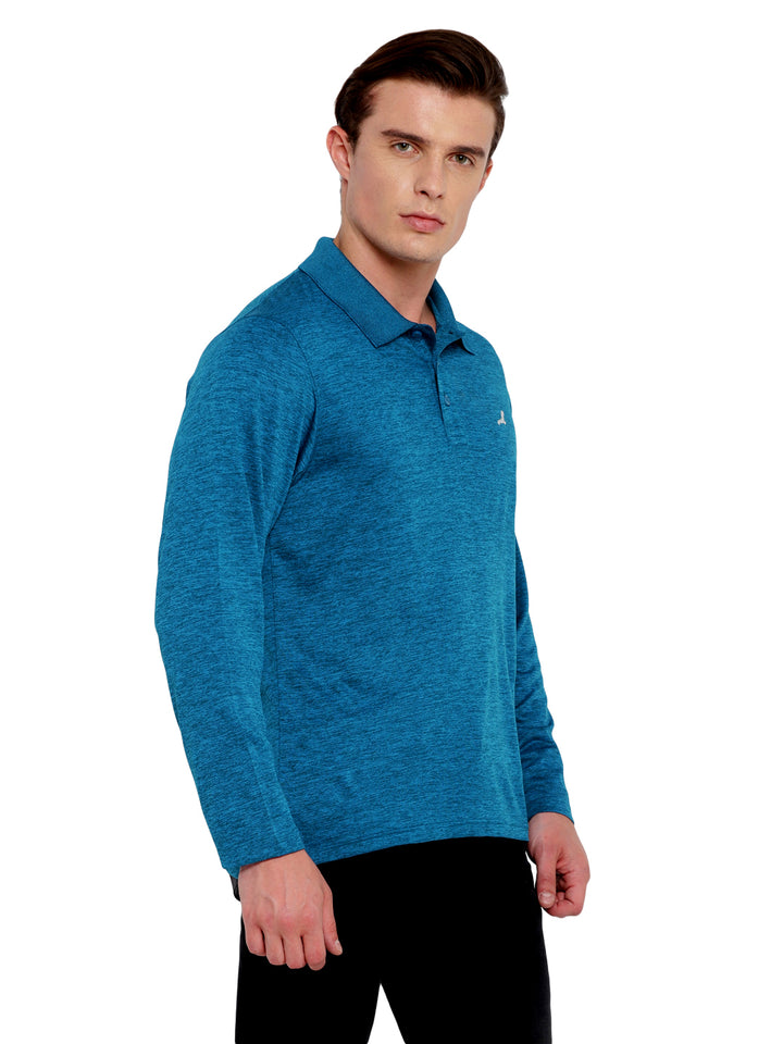 Polo Collar Active Wear Full Sleeves T-Shirts for Men with Moisture Management - Teal