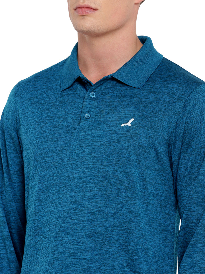 Polo Collar Active Wear Full Sleeves T-Shirts for Men with Moisture Management - Teal