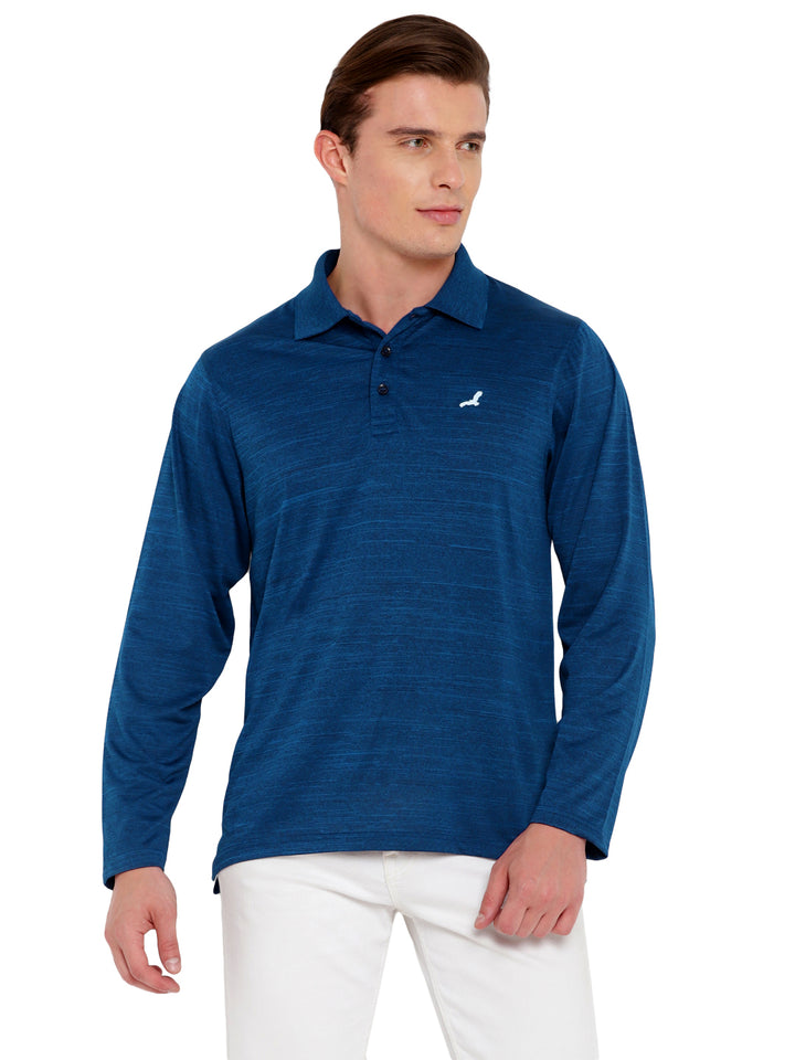 Polo Collar Active Wear Full Sleeves T-Shirts for Men with Moisture Management - Dark Blue
