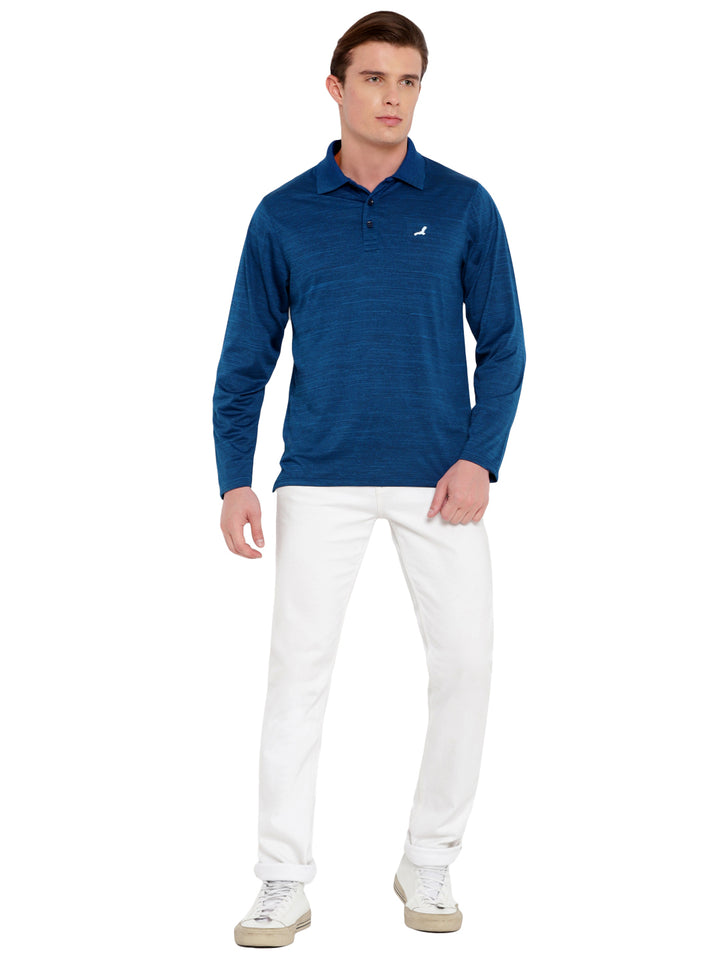 Polo Collar Active Wear Full Sleeves T-Shirts for Men with Moisture Management - Dark Blue