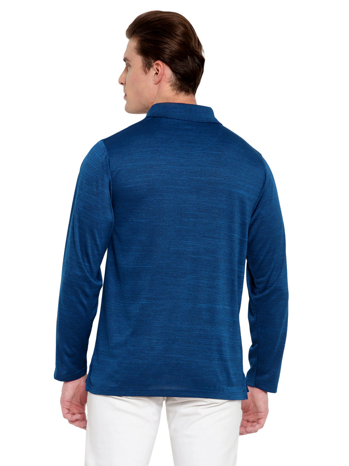 Polo Collar Active Wear Full Sleeves T-Shirts for Men with Moisture Management - Dark Blue