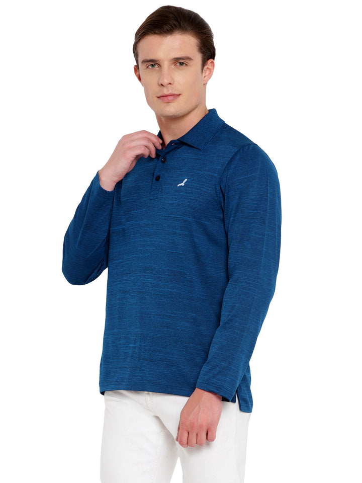 Polo Collar Active Wear Full Sleeves T-Shirts for Men with Moisture Management - Dark Blue