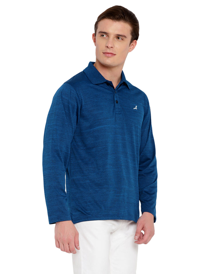 Polo Collar Active Wear Full Sleeves T-Shirts for Men with Moisture Management - Dark Blue