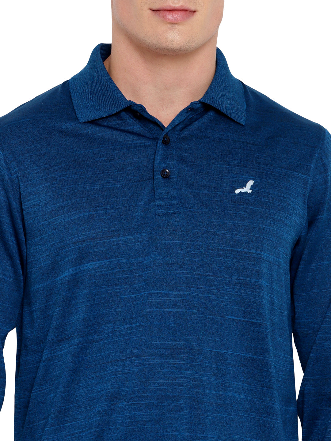 Polo Collar Active Wear Full Sleeves T-Shirts for Men with Moisture Management - Dark Blue