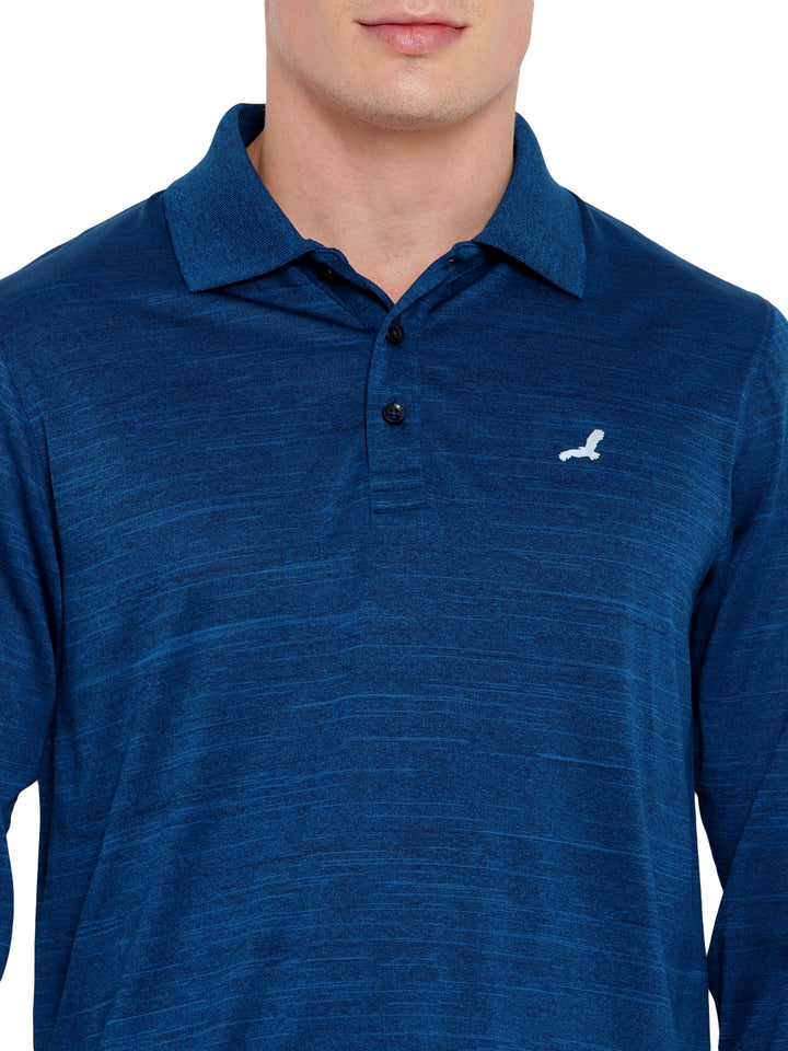 Polo Collar Active Wear Full Sleeves T-Shirts for Men with Moisture Management - Dark Blue