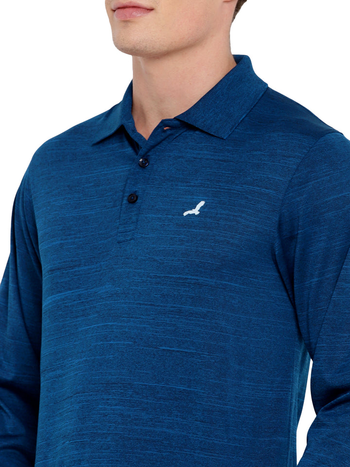 Polo Collar Active Wear Full Sleeves T-Shirts for Men with Moisture Management - Dark Blue