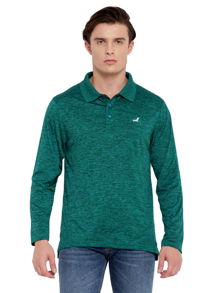 Polo Collar Active Wear Full Sleeves T-Shirts for Men with Moisture Management - Dark Green