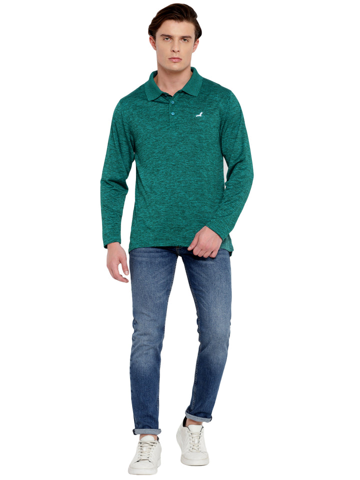 Polo Collar Active Wear Full Sleeves T-Shirts for Men with Moisture Management - Dark Green