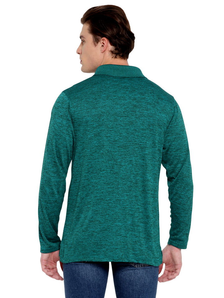 Polo Collar Active Wear Full Sleeves T-Shirts for Men with Moisture Management - Dark Green