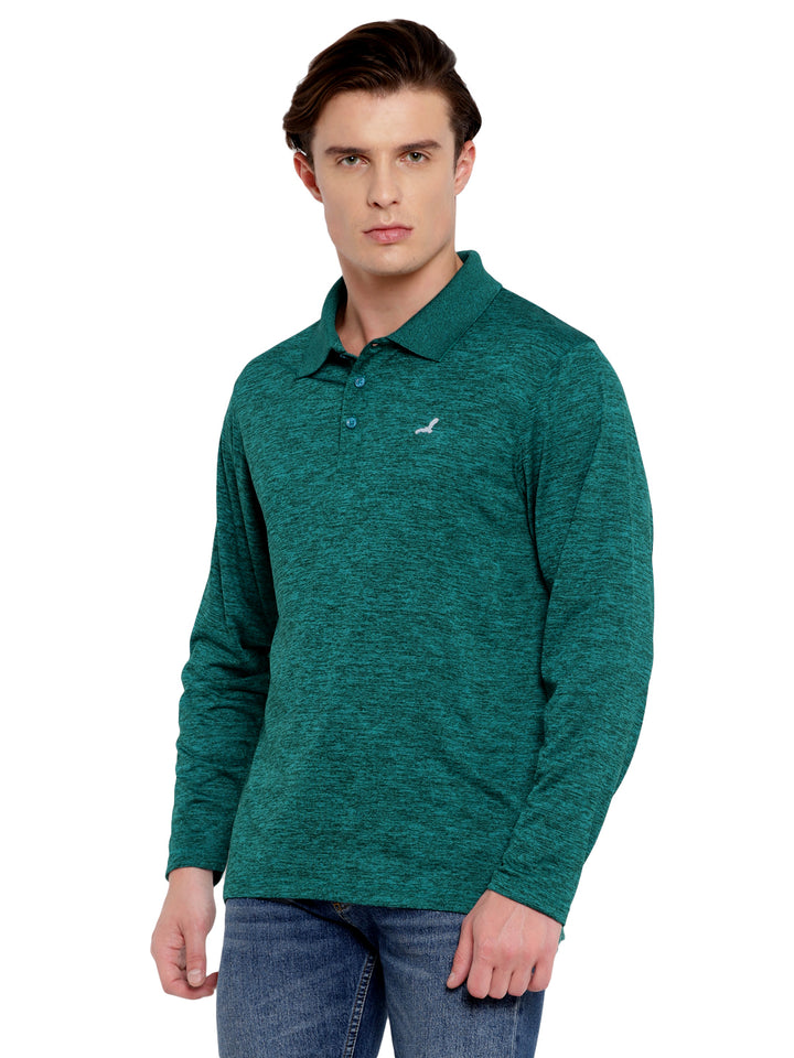 Polo Collar Active Wear Full Sleeves T-Shirts for Men with Moisture Management - Dark Green
