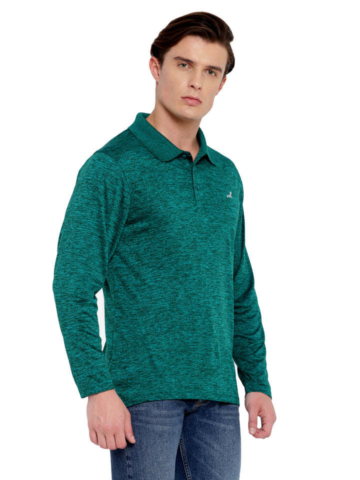 Polo Collar Active Wear Full Sleeves T-Shirts for Men with Moisture Management - Dark Green