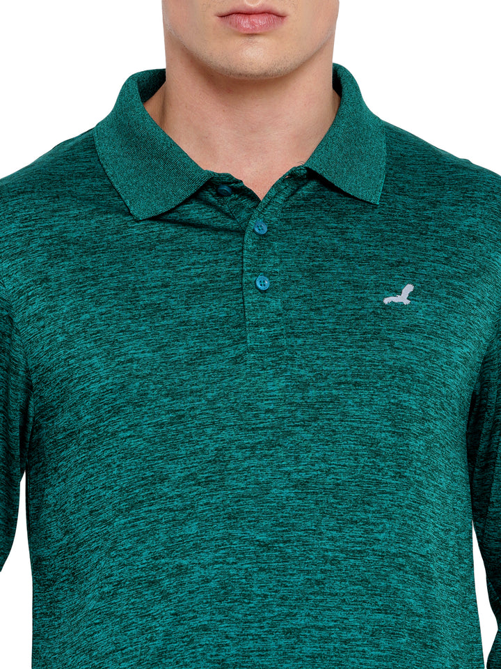Polo Collar Active Wear Full Sleeves T-Shirts for Men with Moisture Management - Dark Green