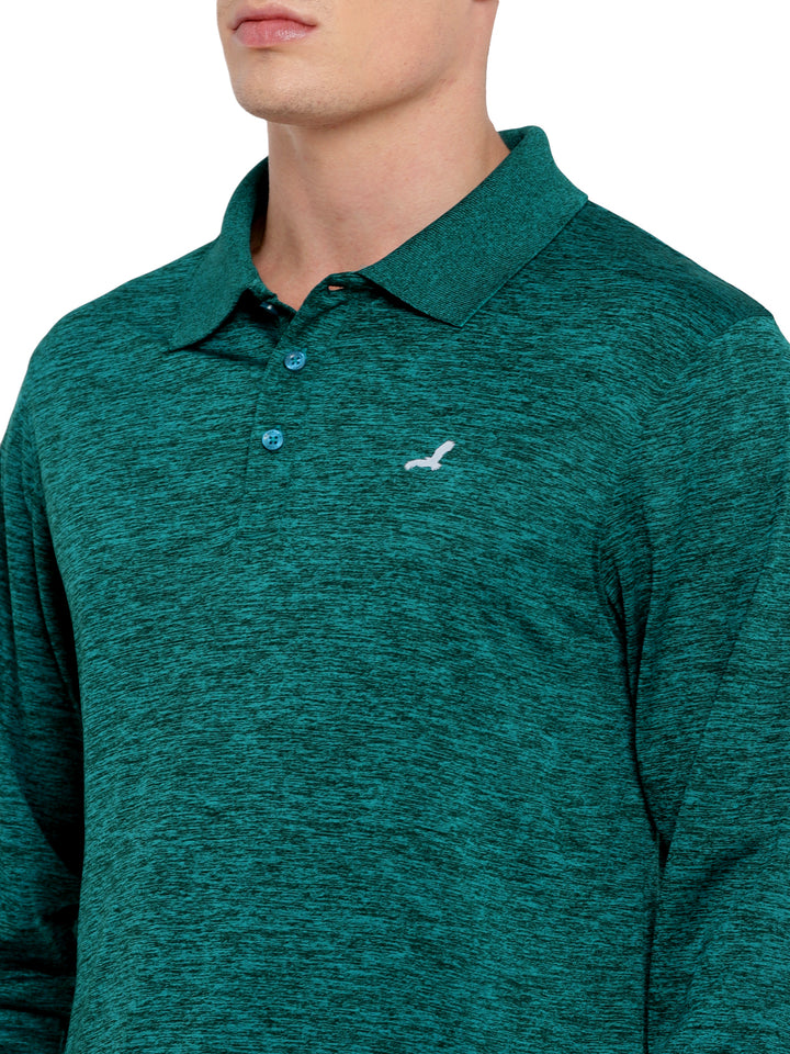 Polo Collar Active Wear Full Sleeves T-Shirts for Men with Moisture Management - Dark Green