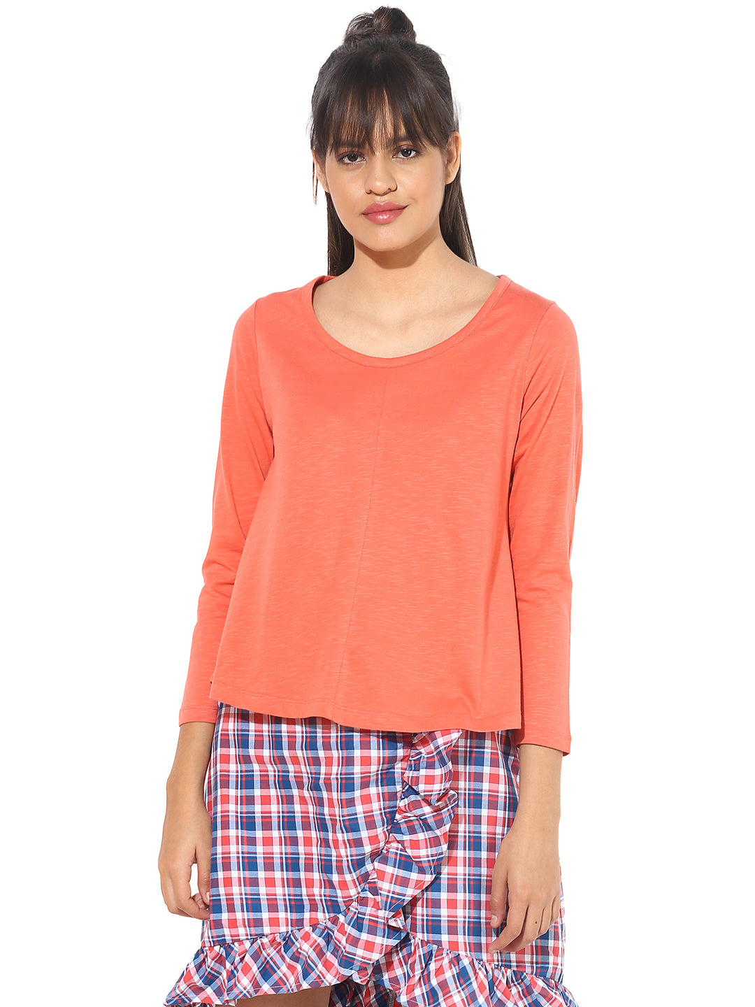 Women's Boat Neck Top - Orange (No Exchange No Return)