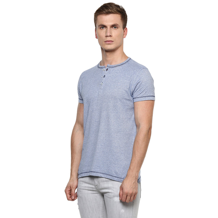 Henley Neck T-Shirt For Men - Blue & White (No Exchange No Refund)