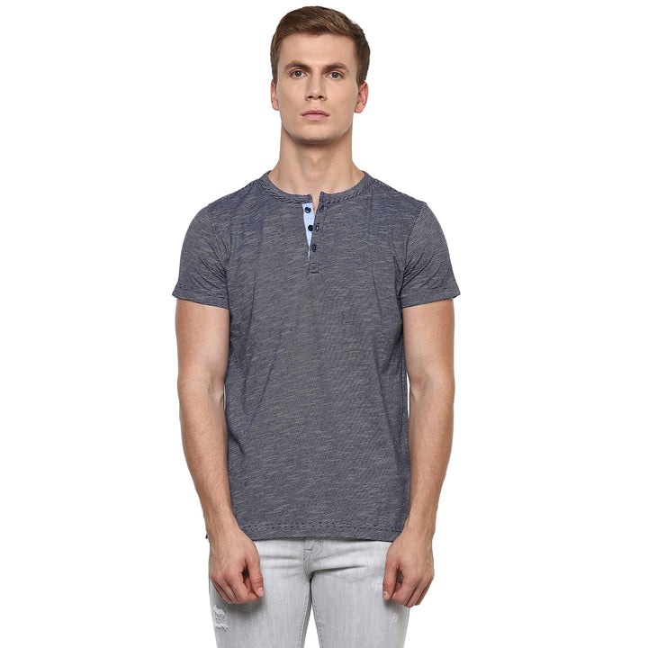 Henley Neck T-Shirt For Men - Navy & White (No Exchange No Refund)