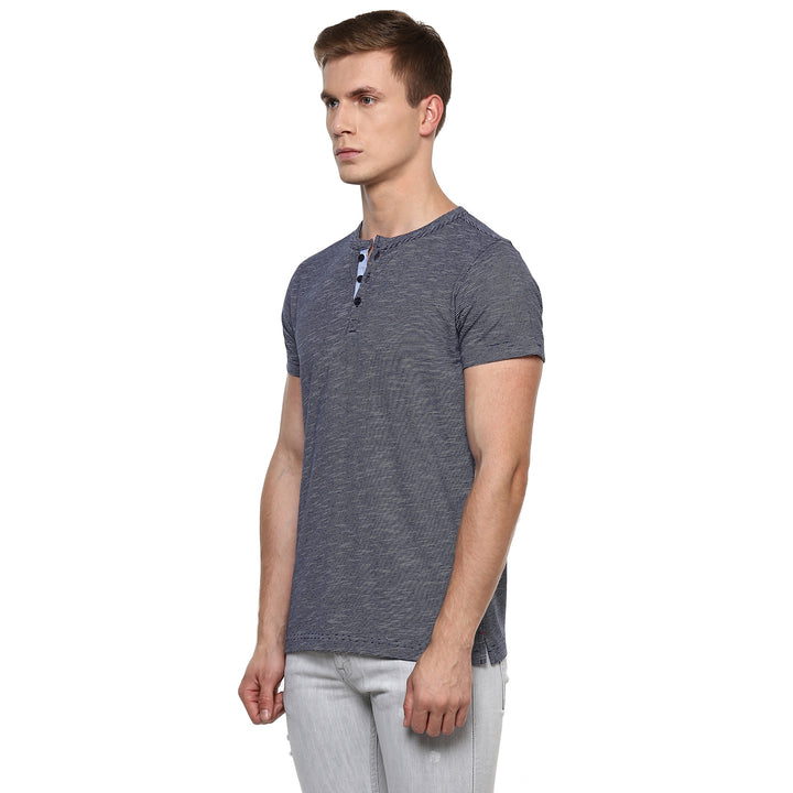 Henley Neck T-Shirt For Men - Navy & White (No Exchange No Refund)