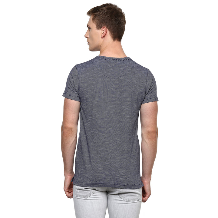 Henley Neck T-Shirt For Men - Navy & White (No Exchange No Refund)