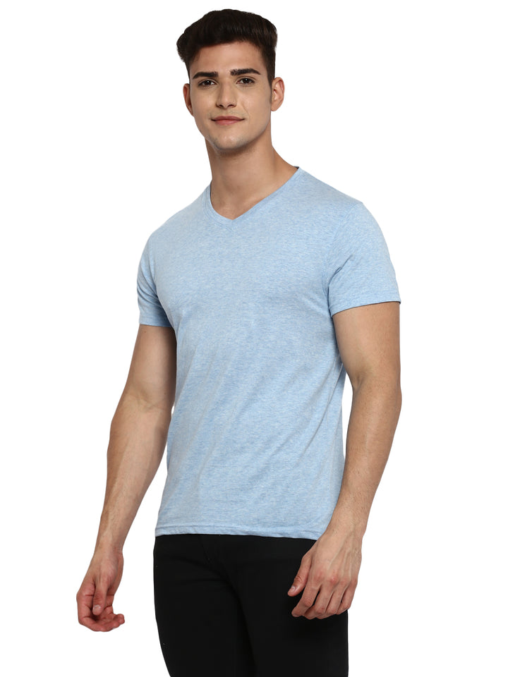 100% Cotton V-Neck T-Shirt for Men -Sky Blue Slub (NO EXCHANGE NO RETURN)