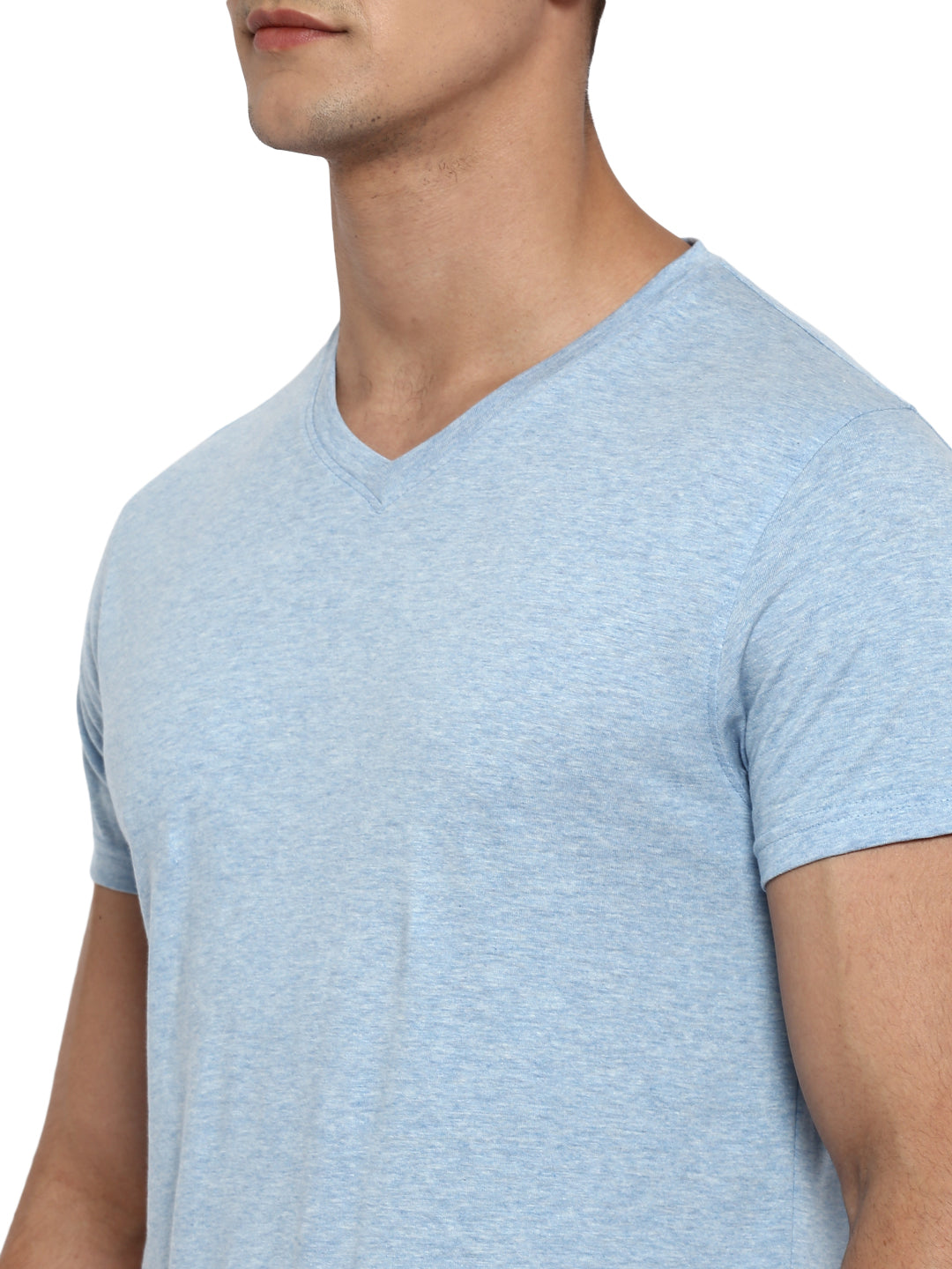 100% Cotton V-Neck T-Shirt for Men -Sky Blue Slub (NO EXCHANGE NO RETURN)