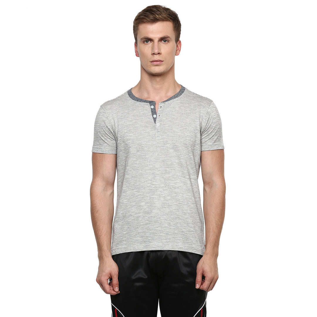 Henley Neck T-Shirt For Men - Off White & Black (No Exchange No Return)