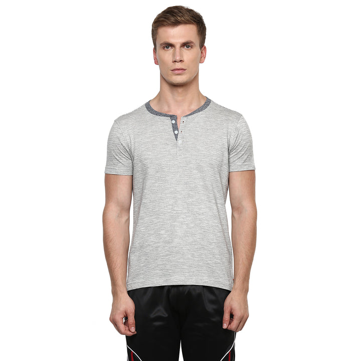 Henley Neck T-Shirt For Men - Off White & Black (No Exchange No Return)