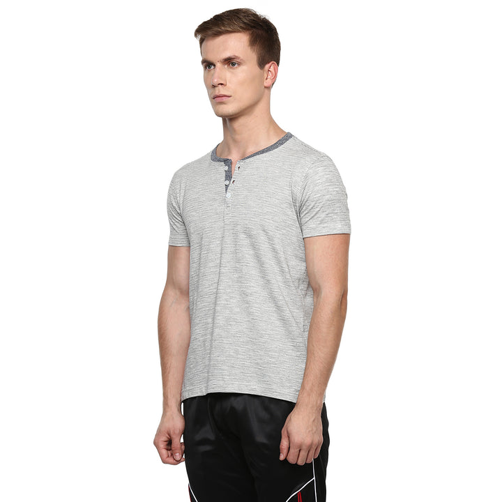 Henley Neck T-Shirt For Men - Off White & Black (No Exchange No Return)