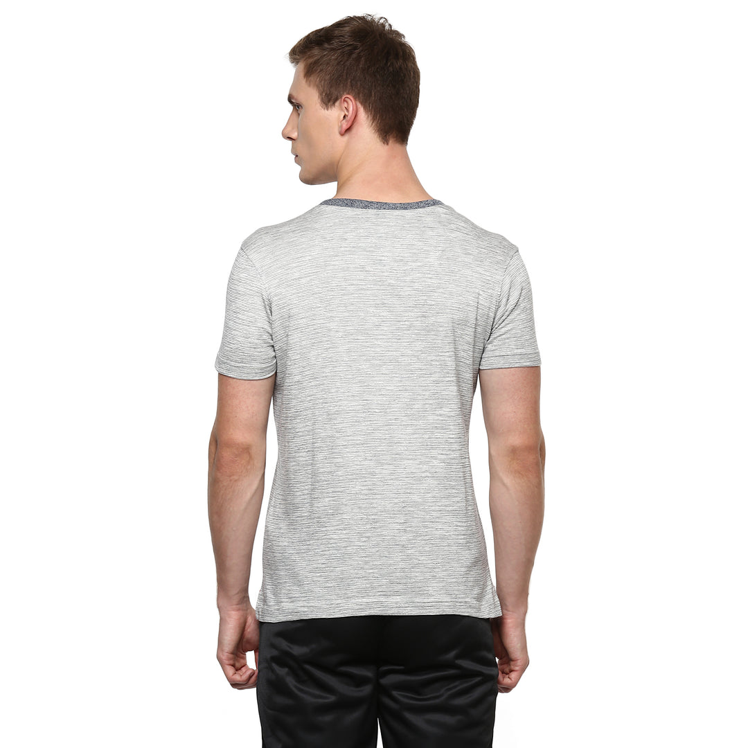 Henley Neck T-Shirt For Men - Off White & Black (No Exchange No Return)