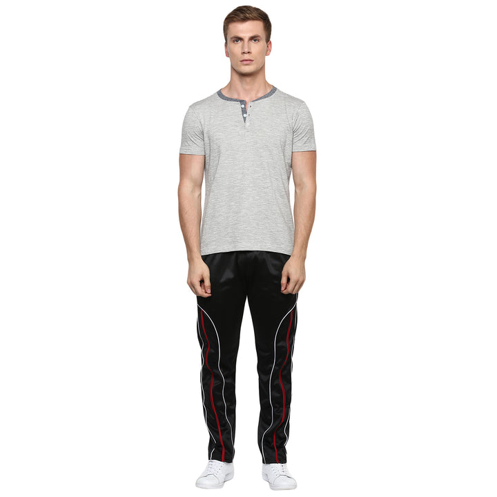 Henley Neck T-Shirt For Men - Off White & Black (No Exchange No Return)