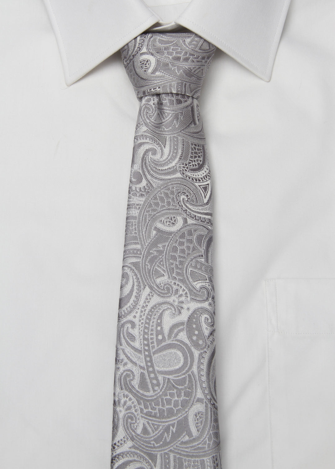 Men's Paisley Formal Necktie - Silver