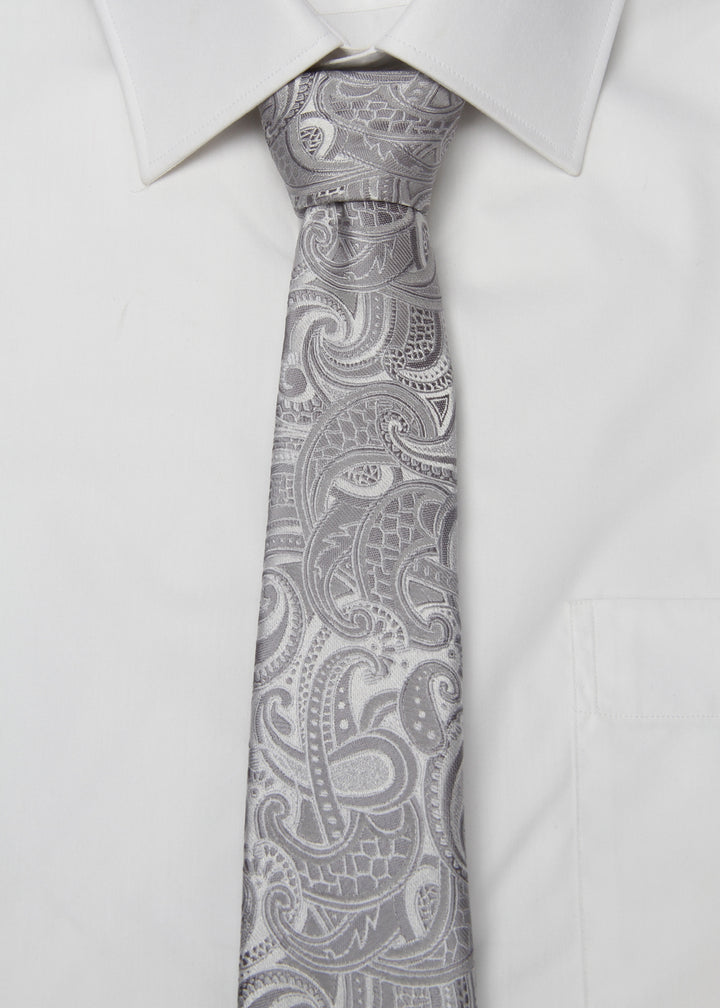 Men's Paisley Formal Necktie - Silver