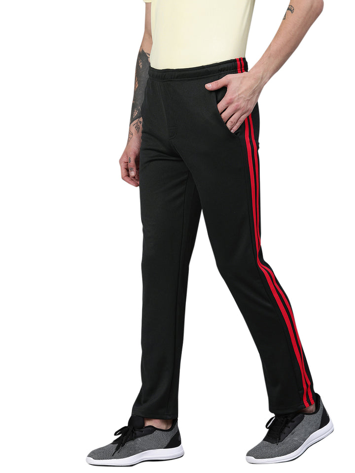 Men's Regulat Fit Polyester Trackpant - Black & Red