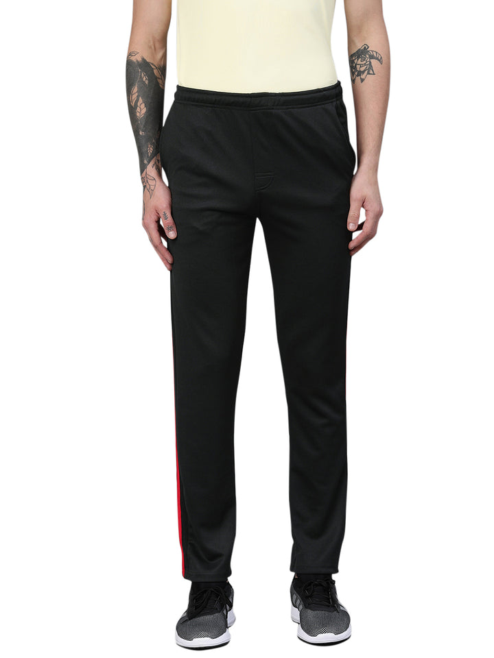 Men's Regulat Fit Polyester Trackpant - Black & Red