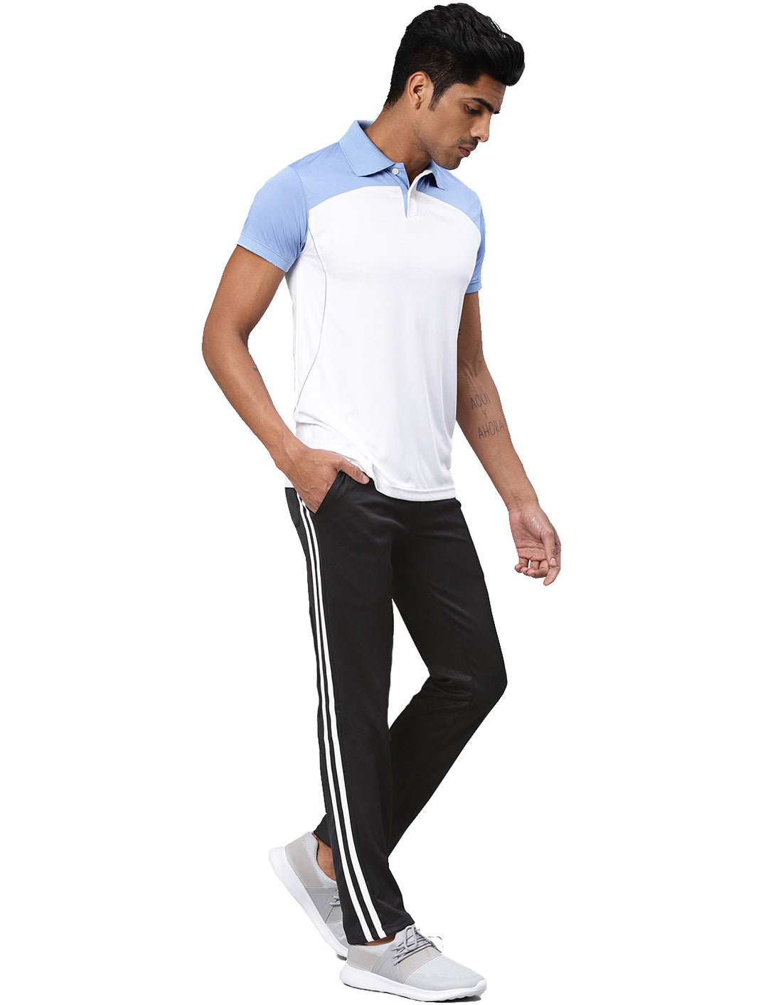 Men's Regulat Fit Polyester Trackpant - Black & White