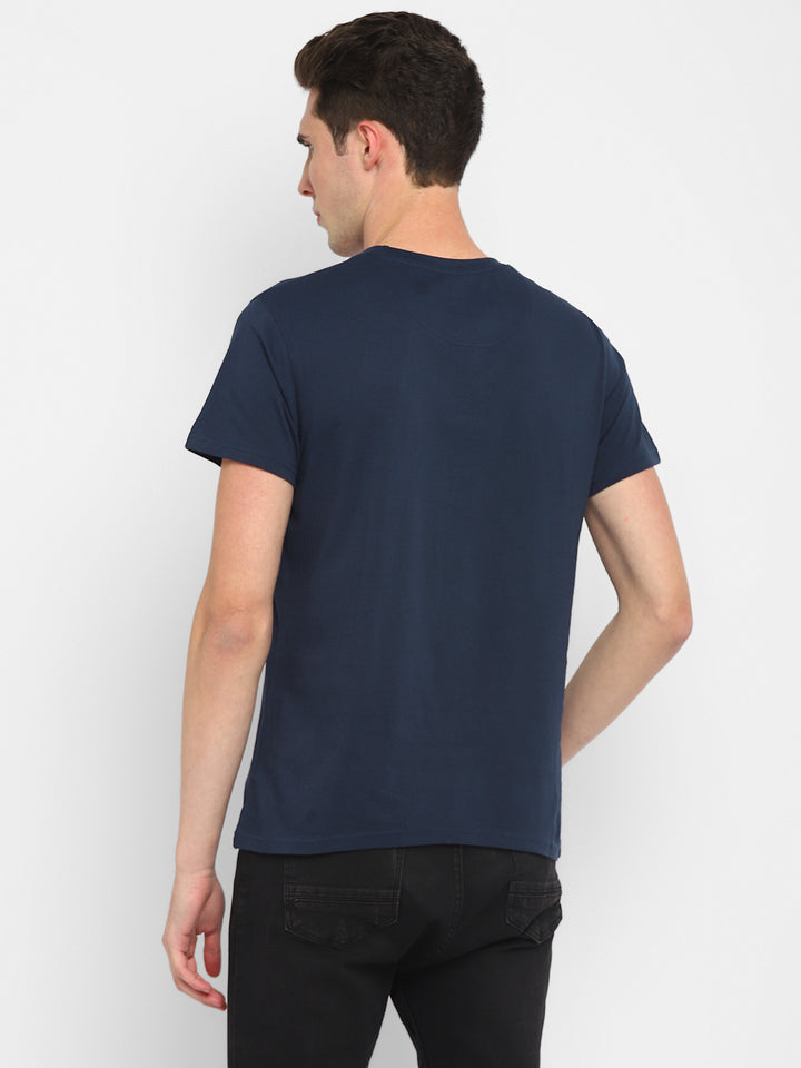 100% Cotton Printed Round Neck T-Shirt for Men - Navy