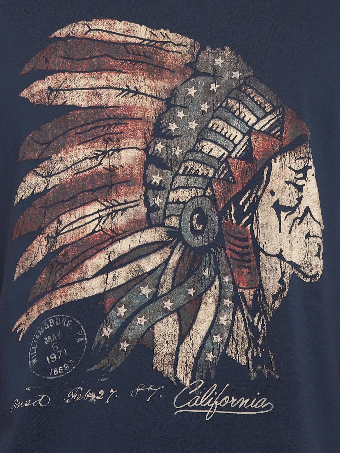 100% Cotton Printed Round Neck T-Shirt for Men - Navy