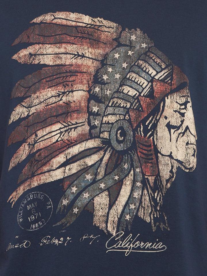 100% Cotton Printed Round Neck T-Shirt for Men - Navy