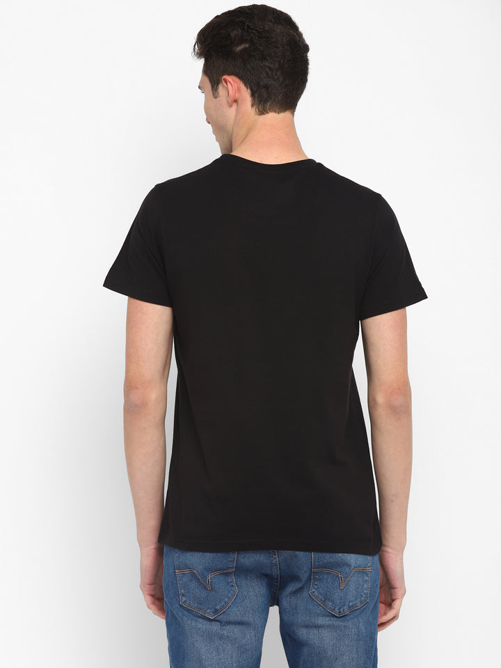 100% Cotton Printed Round Neck T-Shirt for Men - Black