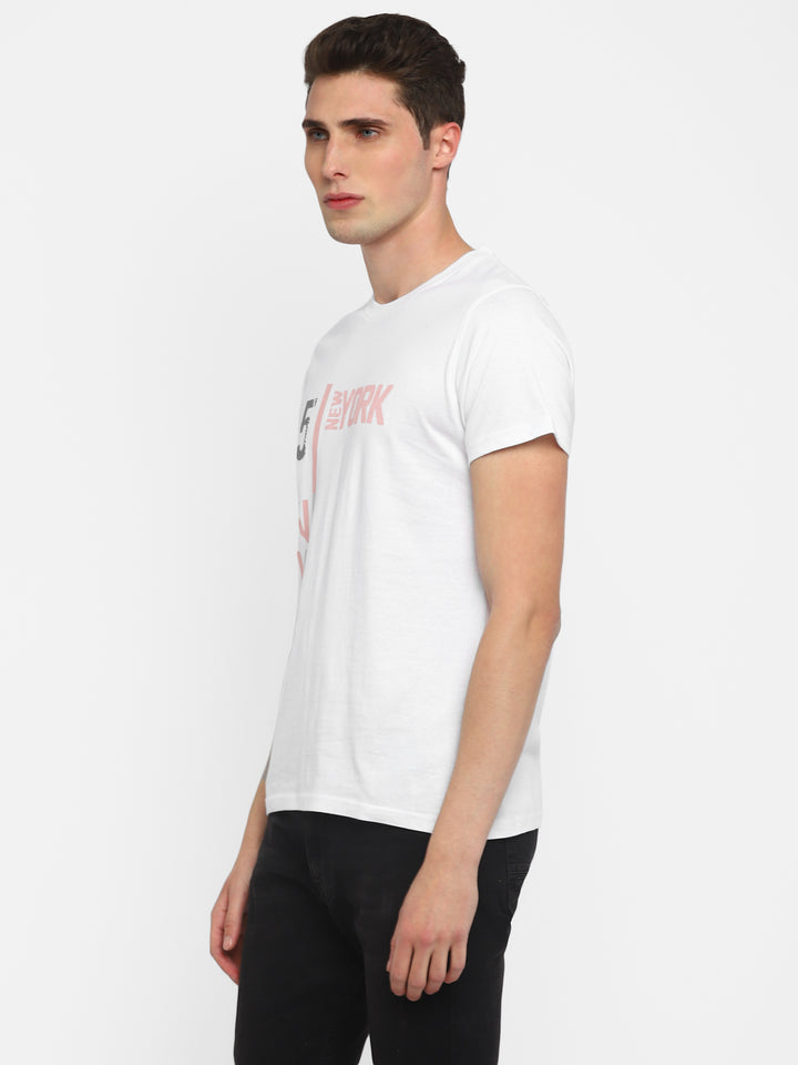 Printed Round Neck T-Shirt for Men - White