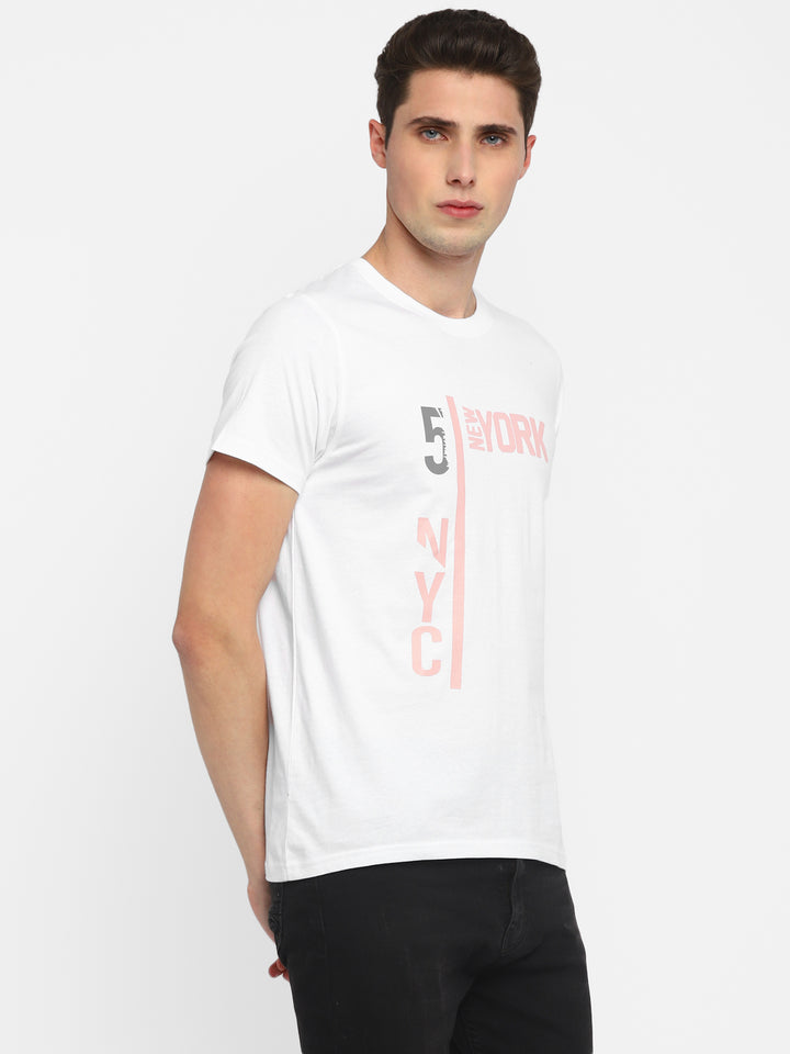 Printed Round Neck T-Shirt for Men - White