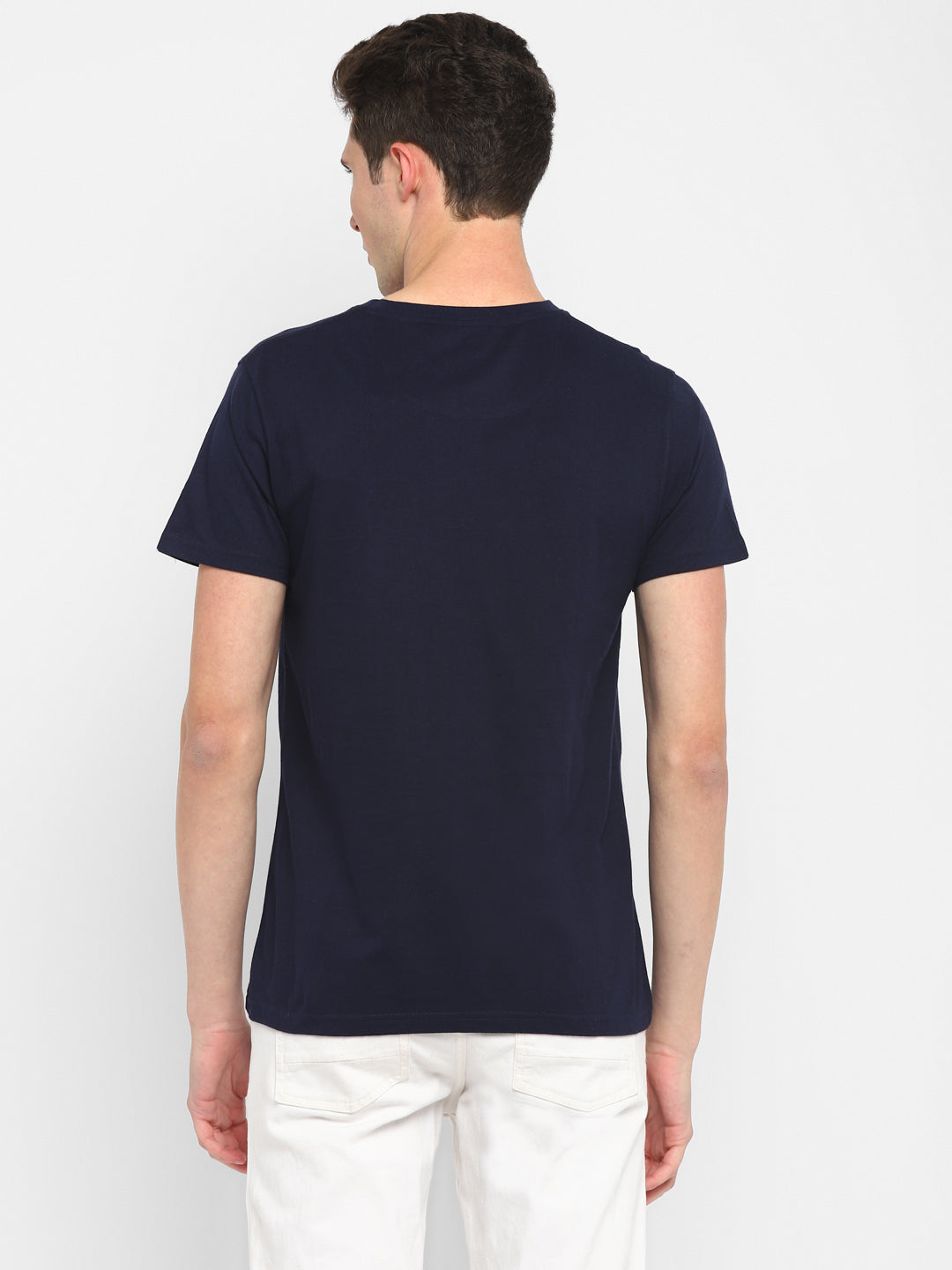 100% Cotton Printed Round Neck T-Shirt for Men - Navy