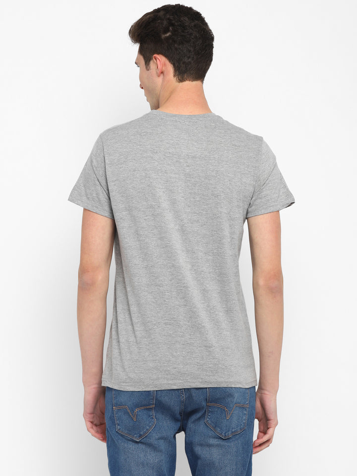 Printed Round Neck T-Shirt for Men - Grey Melange