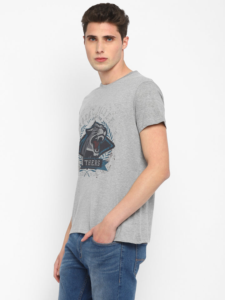 Printed Round Neck T-Shirt for Men - Grey Melange