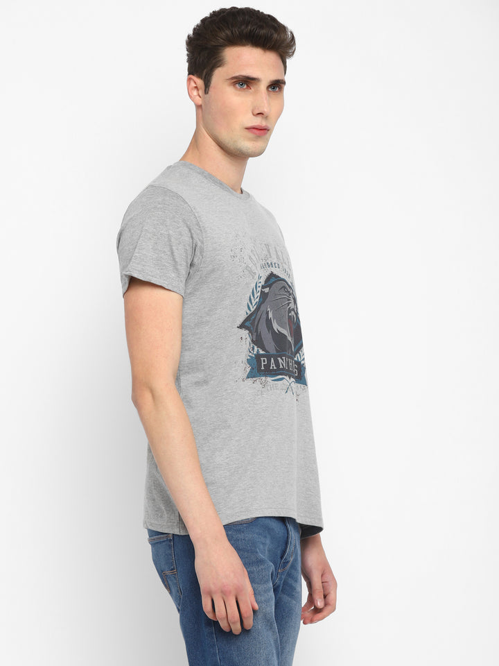 Printed Round Neck T-Shirt for Men - Grey Melange
