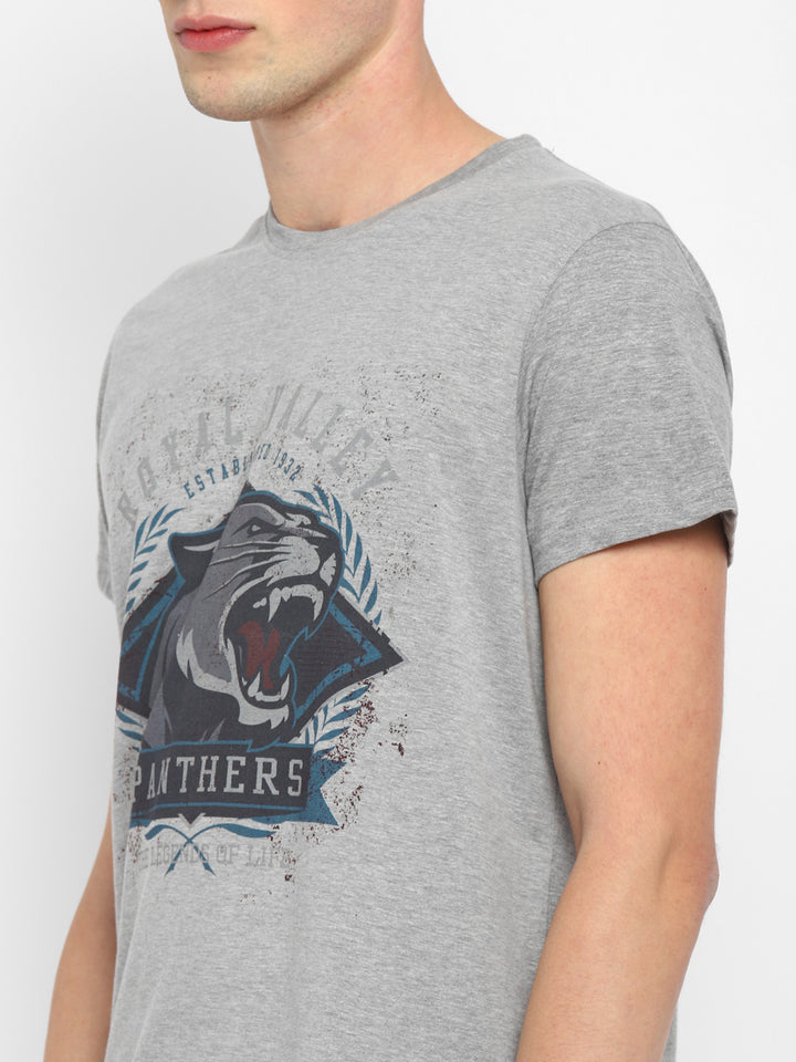 Printed Round Neck T-Shirt for Men - Grey Melange